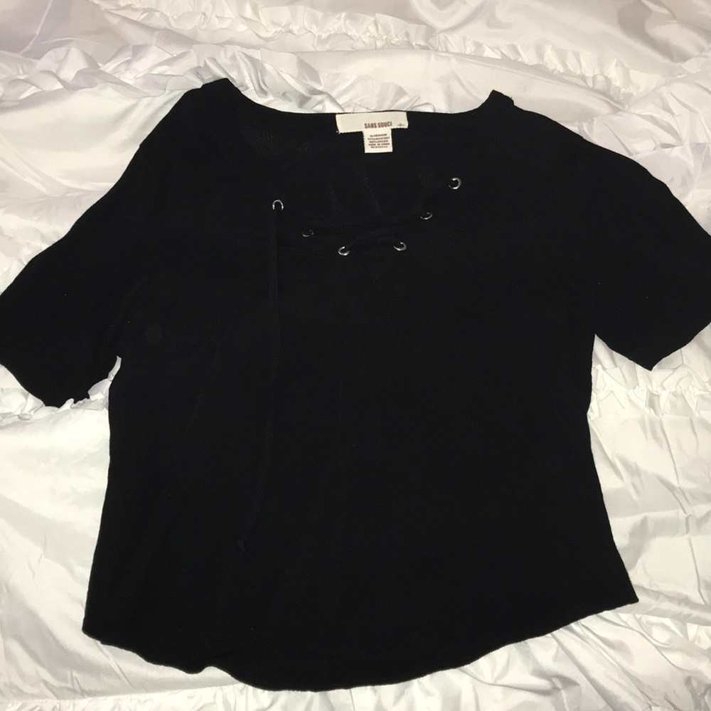 black lace up blouse